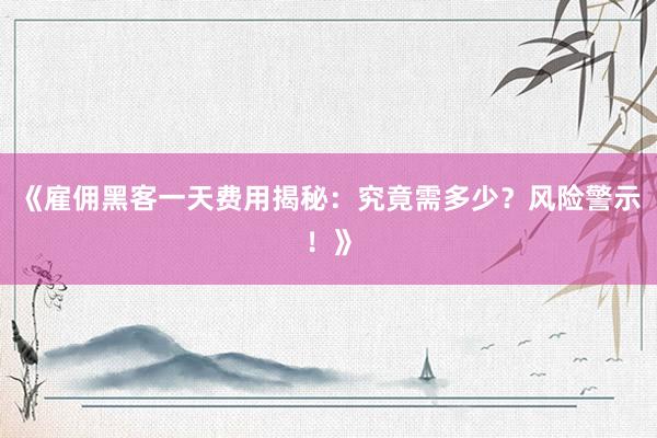 《雇佣黑客一天费用揭秘：究竟需多少？风险警示！》